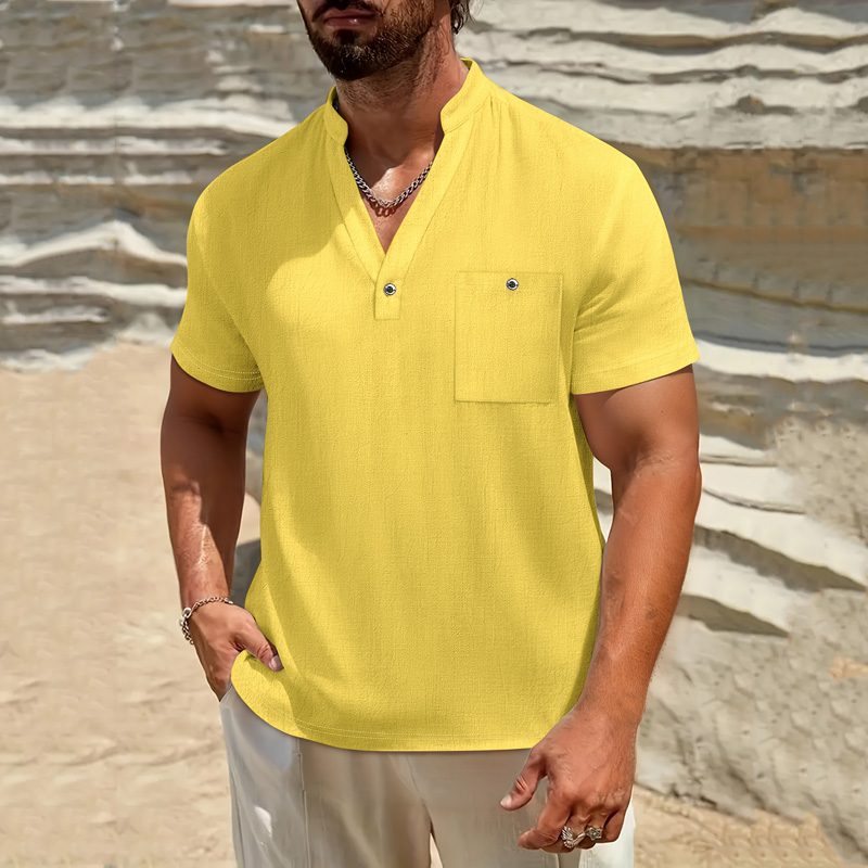 Linen Shirt Breathable - Camicia Henley da uomo in cotone