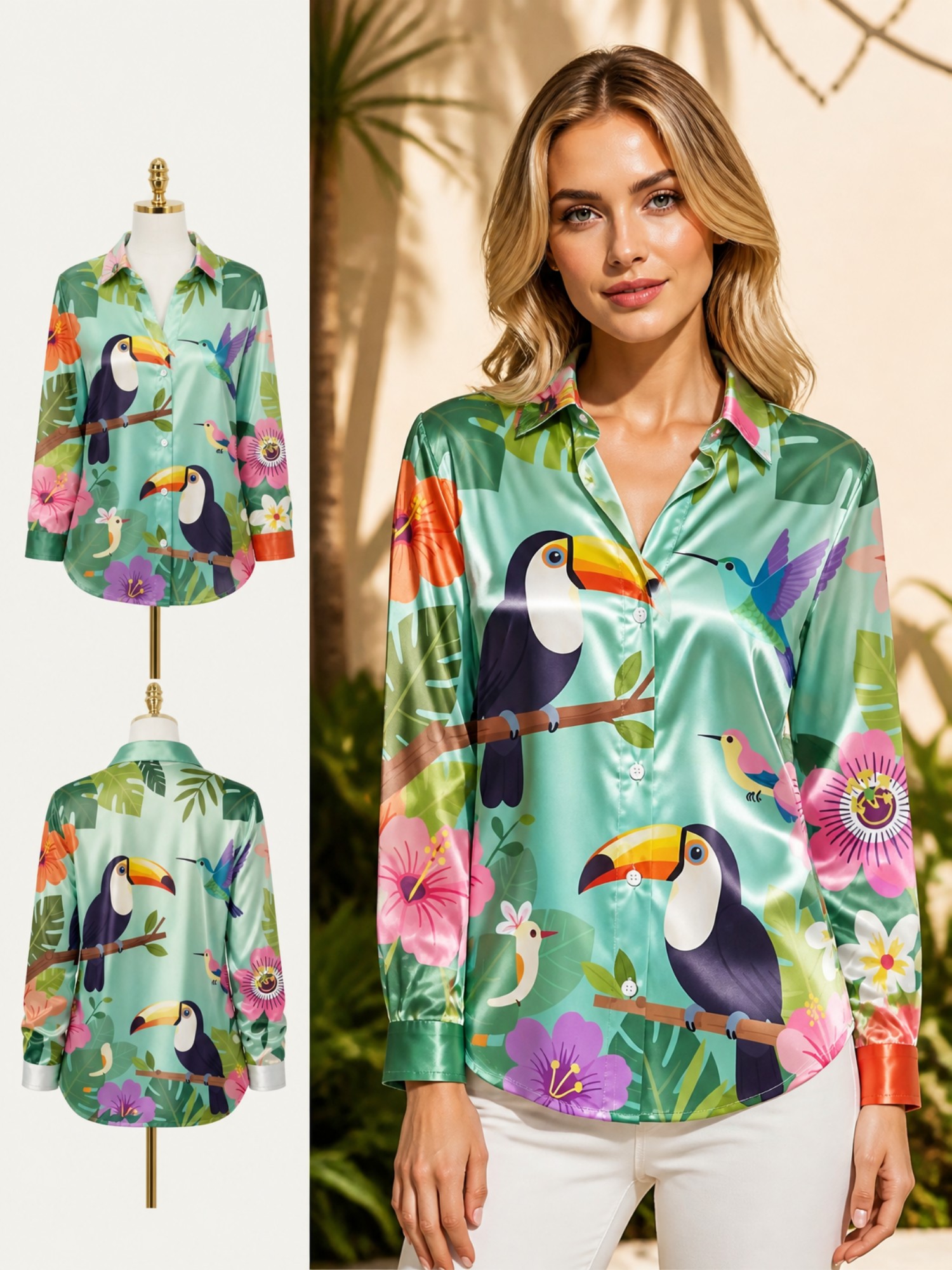 Resort Shirt Floral - Camicia in Raso con Bottoni per
