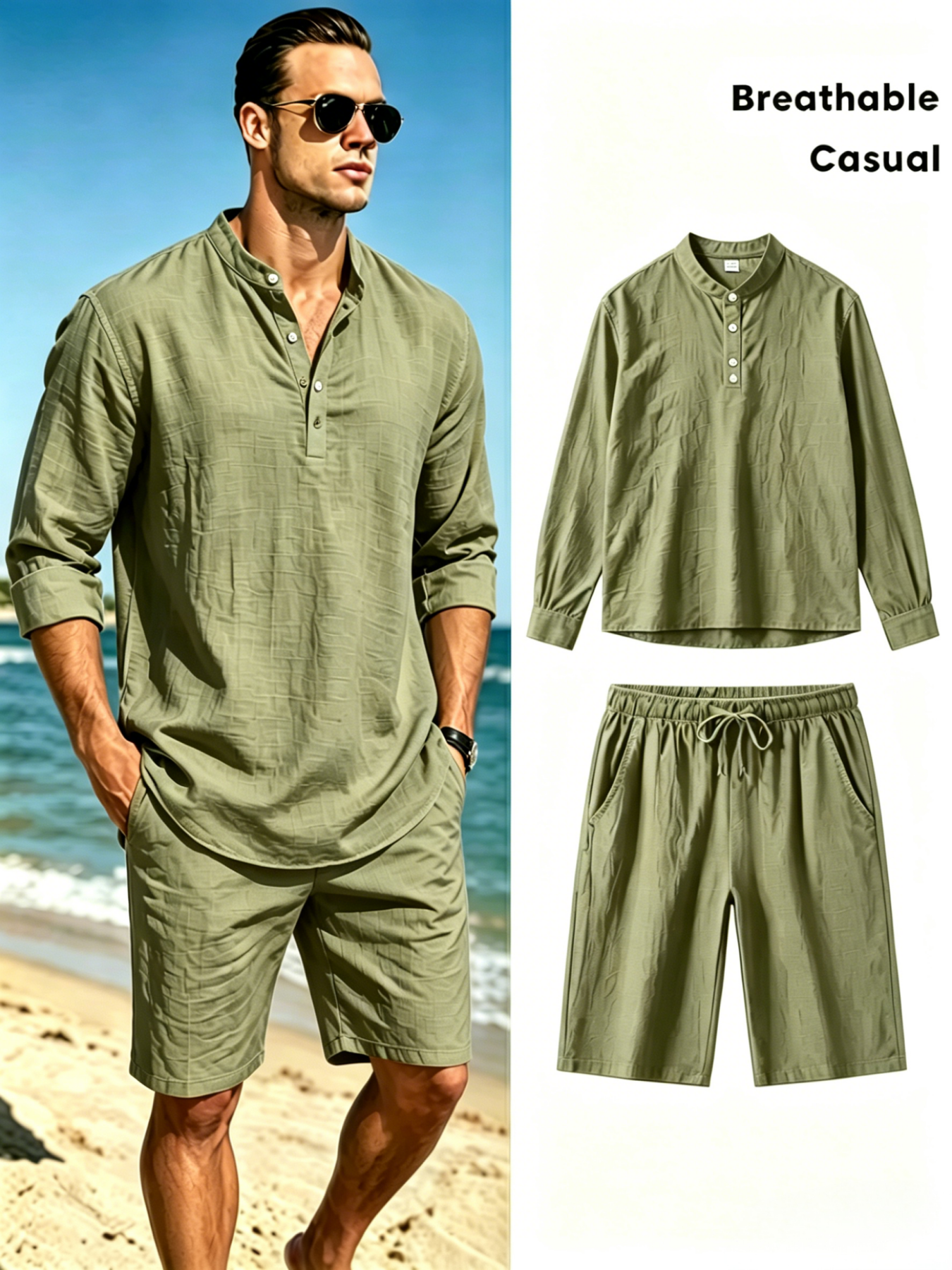 Linen Shirt Breathable - Completo da uomo in cotone e