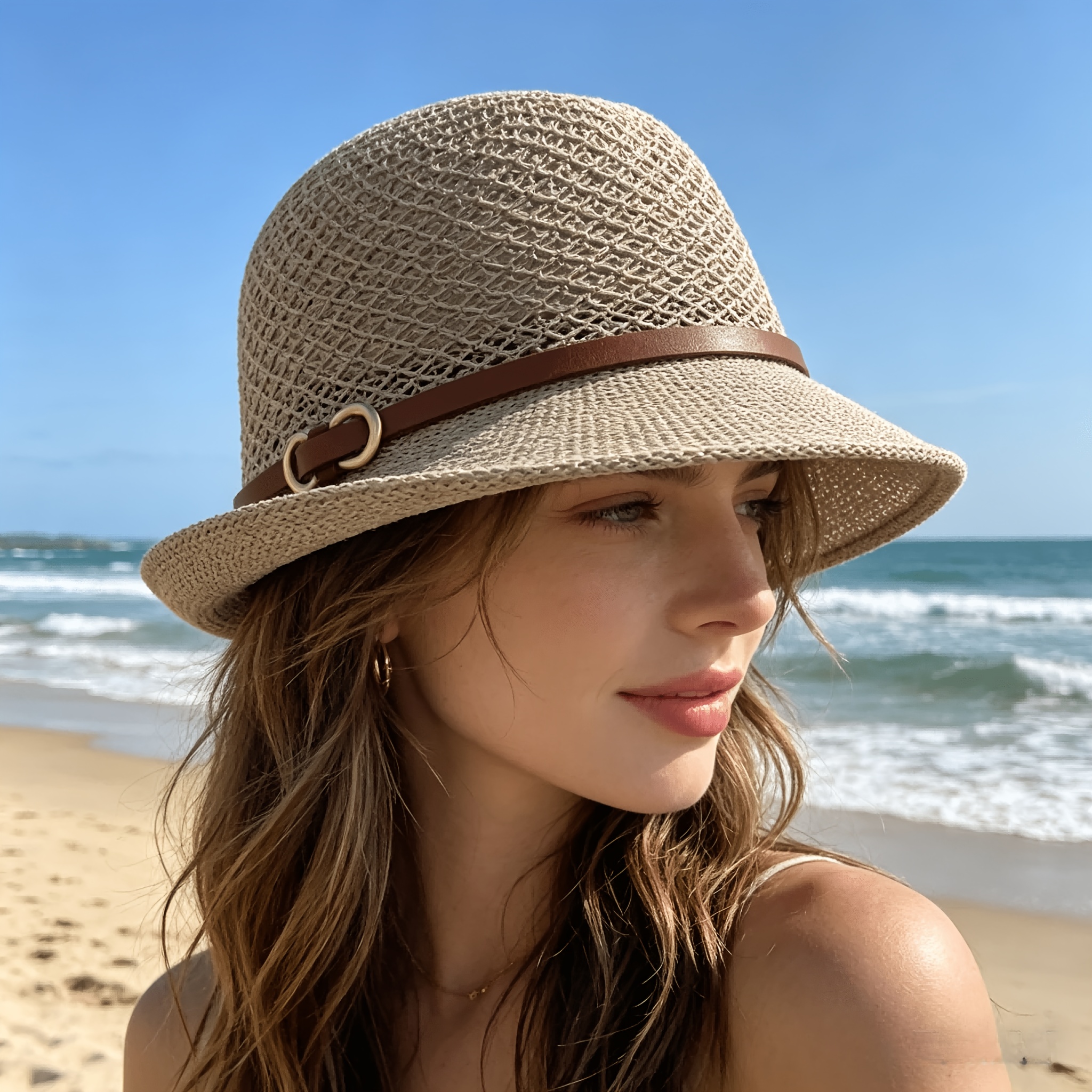 Bucket Hat Straw - Elegante cappello da spiaggia in paglia