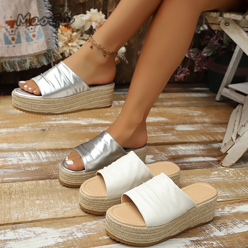 Espadrille Slip On - Sandali Donna con Zeppa Espadrillas Arricciati,