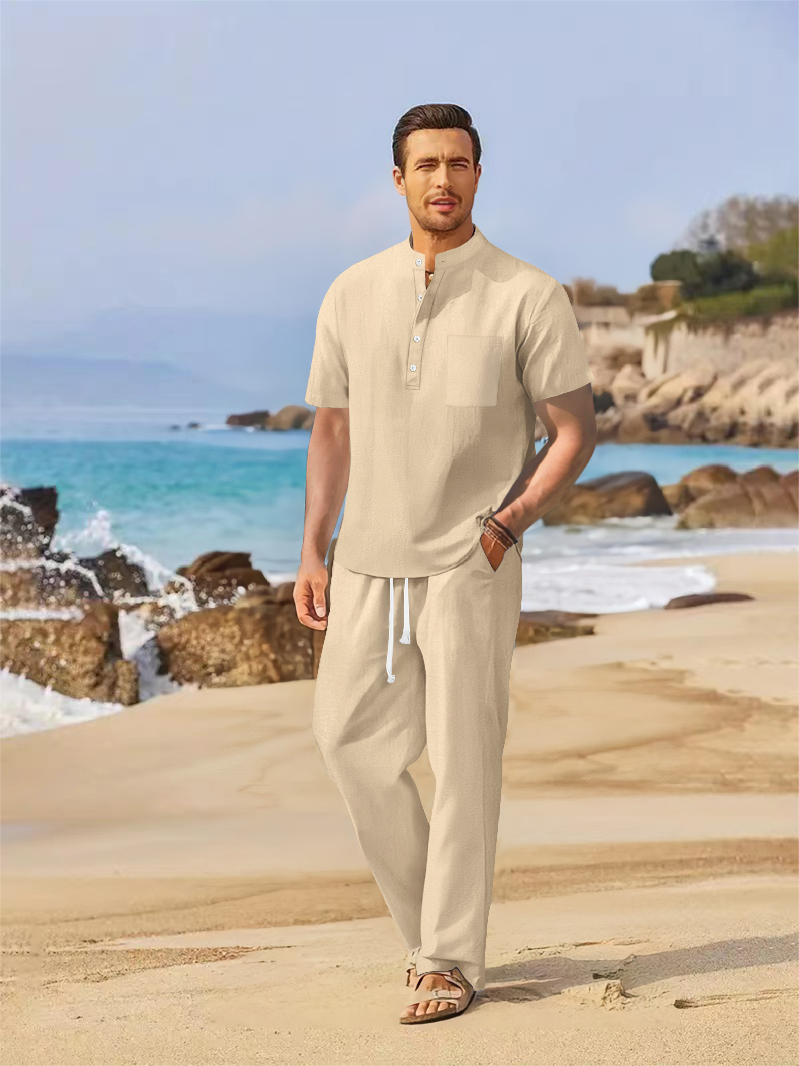 Short Linen Drawstring - Set estivo da uomo in cotone