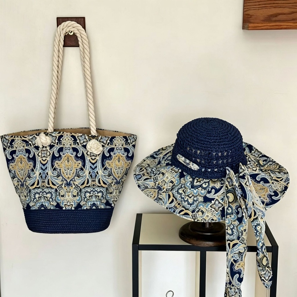 Bucket Hat Straw - Set Cappello da Sole Boho in