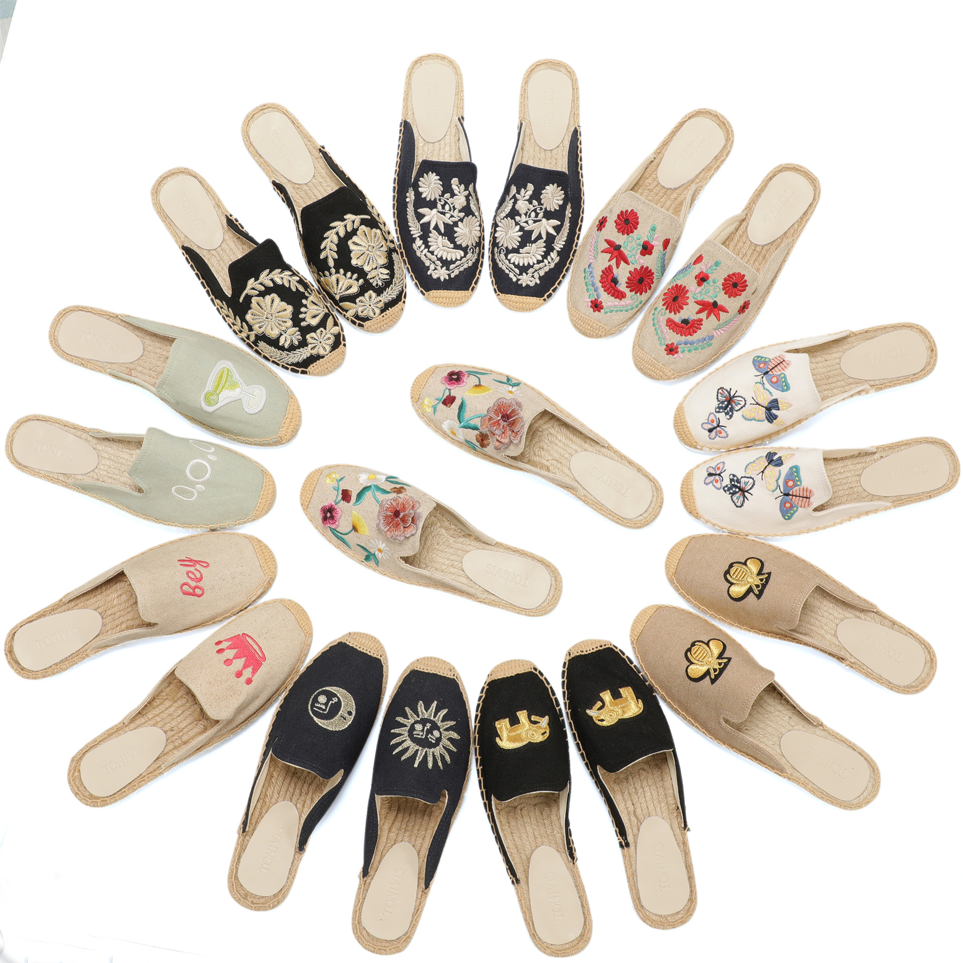 Espadrille Slip On - Espadrillas da donna con ricami floreali,