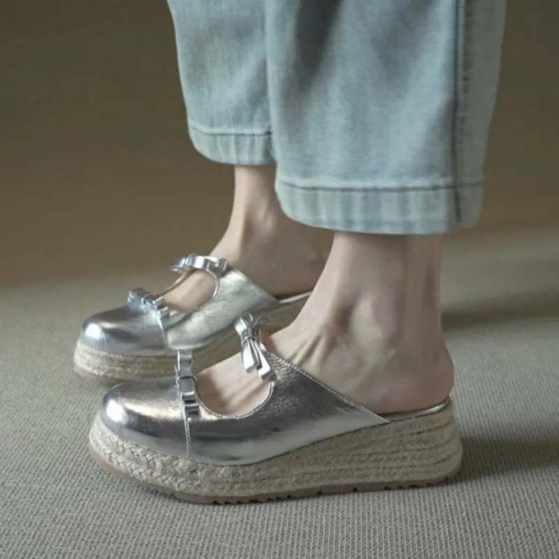 Espadrille Slip On - Mules Mary Jane Metallizzate da Donna,