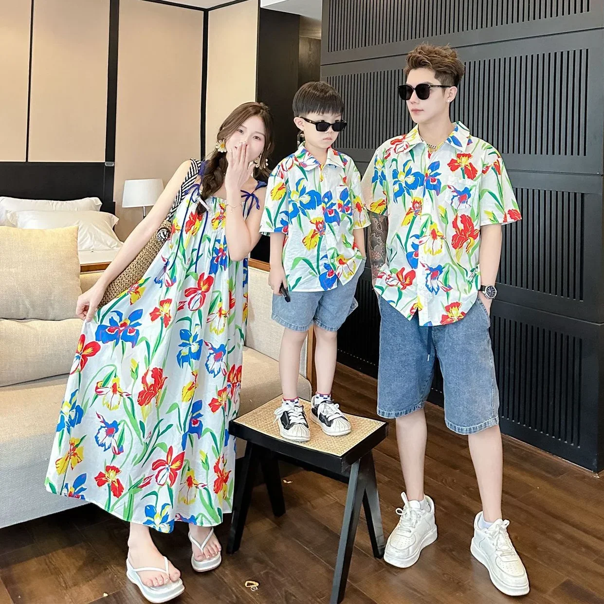 Resort Shirt Floral - VacationClothes Coreano Mamma e figlia Resort