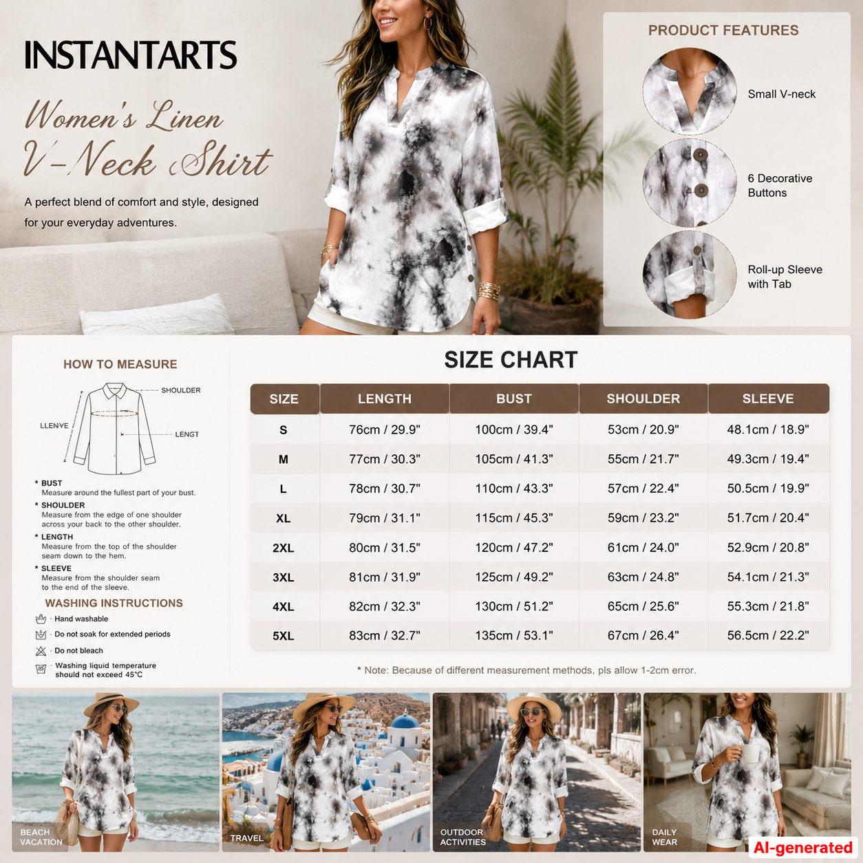 INSTANTARTS Camicia da donna i - Linen Shirt Breathable recensione e prezzo