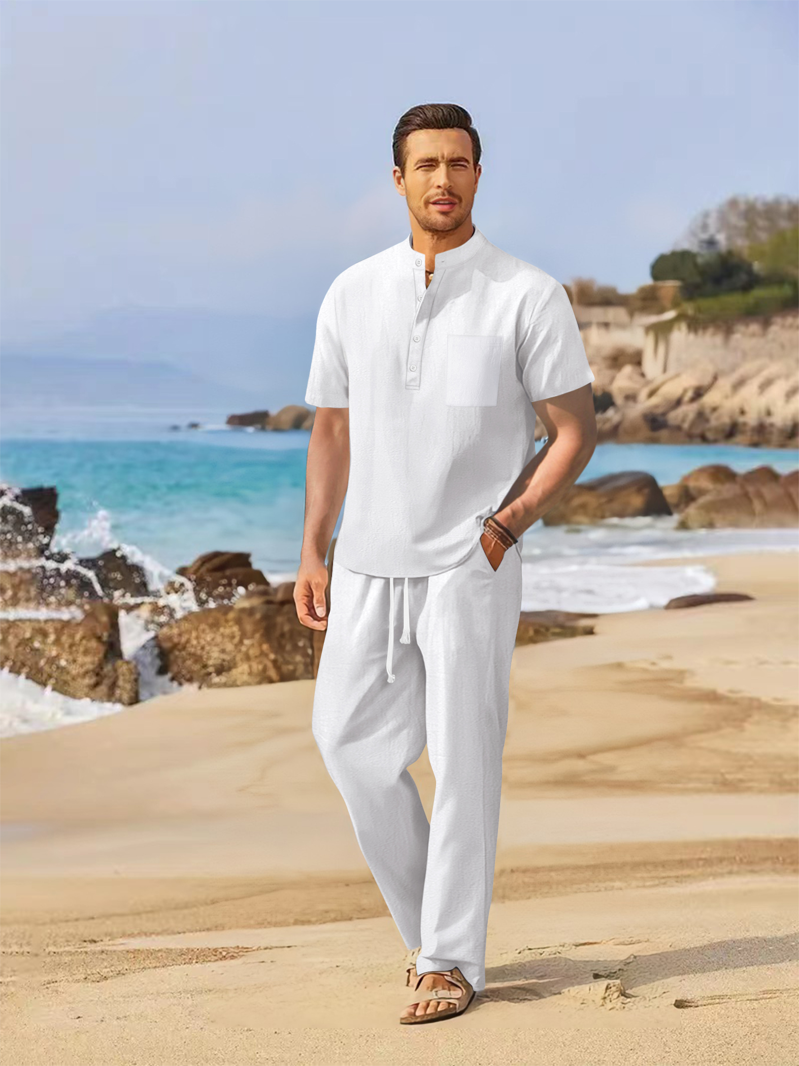 Set estivo da uomo in cotone e - Short Linen Drawstring recensione e prezzo